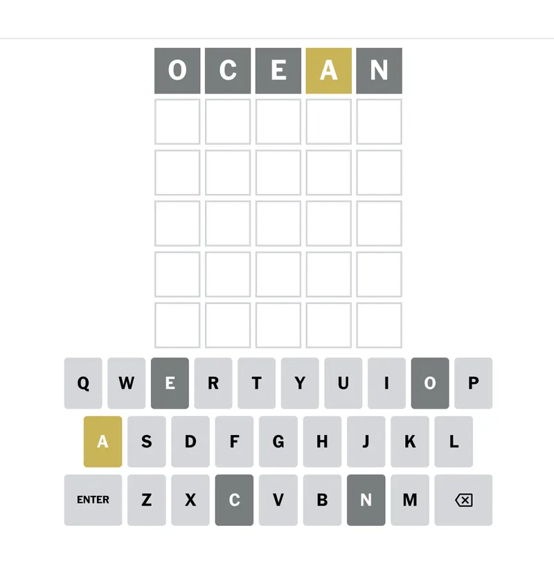 Wordle Solver Step 1: Start with a recommended word like OCEAN