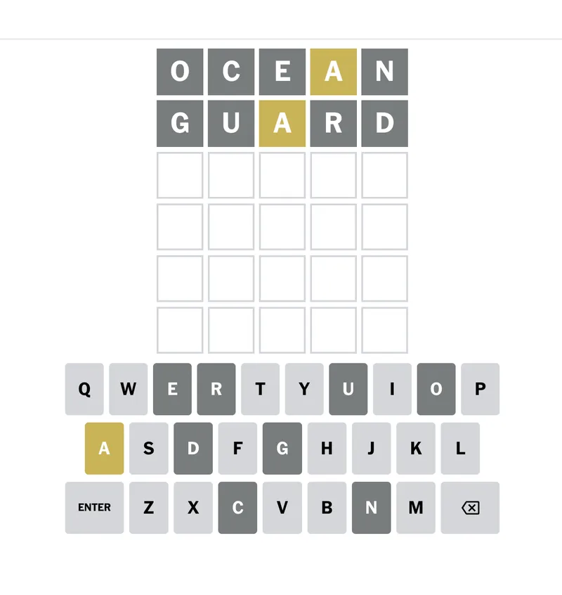 Wordle Solver Step 3: Try a word from the Wordle Solver results like GUARD