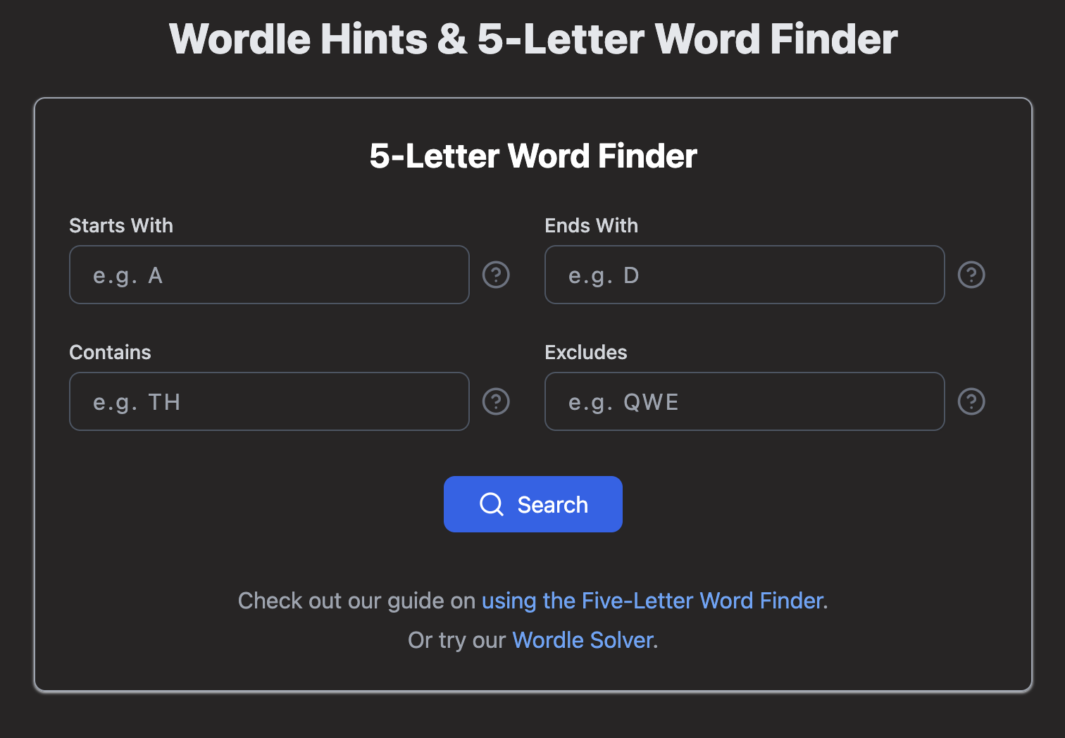 Screenshot of the Five Letter Word Finder